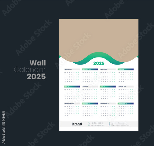Wall calendar 2025 template design
