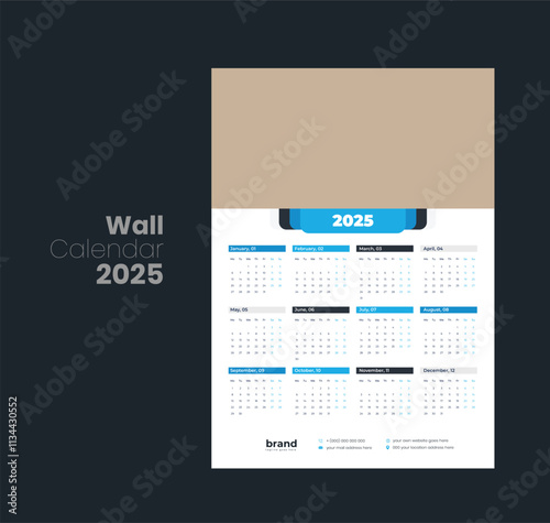 Wall calendar 2025 template design
