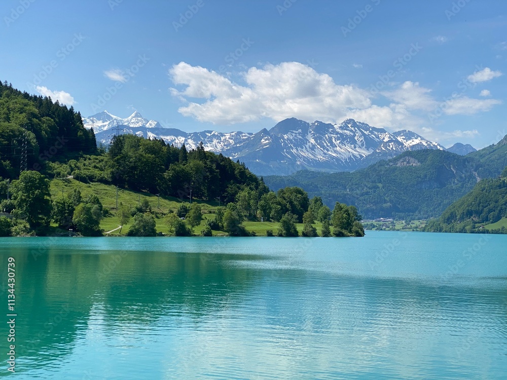 Lake Lungern or Natural reservoir Lungerersee - Canton of Obwald, Switzerland (Naturstausee Lungernsee oder Lungerensee - Kanton Obwald, Schweiz) Lake Lungern or Natural reservoir Lungerersee - Canton of Obwald, Switzerland (Naturstausee Lungernsee oder Lungerensee - Kanton Obwald, Schweiz)