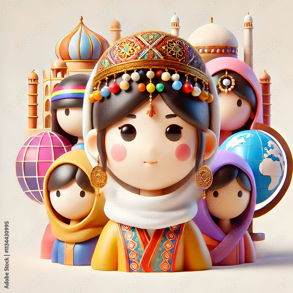 3D Portrait Cultural Harmony concept as Portrait close up of a person adorned with cultural religious attire expressing harmony and unity for World Religion Day magazine advertisement with copy space. 3D Portrait Cultural Harmony concept as Portrait close up of a person adorned with cultural religious attire expressing harmony and unity for World Religion Day magazine advertisement with copy space.