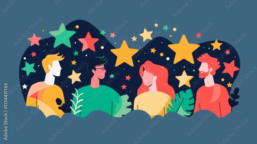 Naklejka premium Icon of people with stars above them