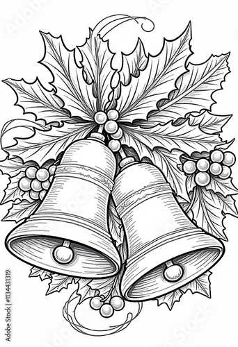 Wallpaper Mural hand drawn christmas bell with holly Torontodigital.ca