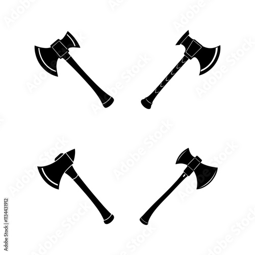 set of axe silhouette, black and white silhouette, vector and illustration