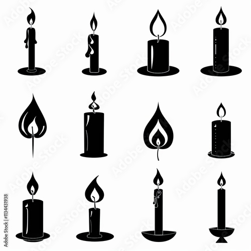 Candle icon, paraffin decoration, black minimal candlelight silhouette, relax aroma candle decoration
