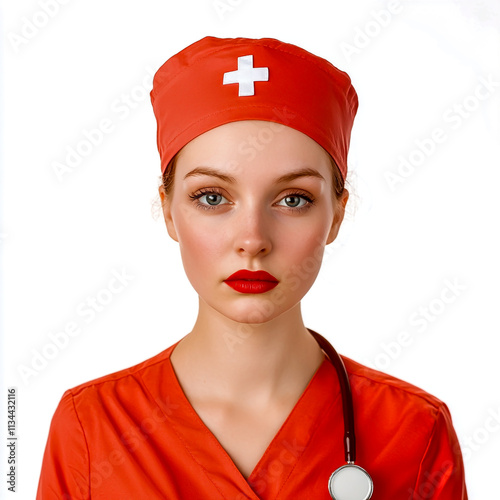 Pretty young nurse portrait isolate on white background. photo