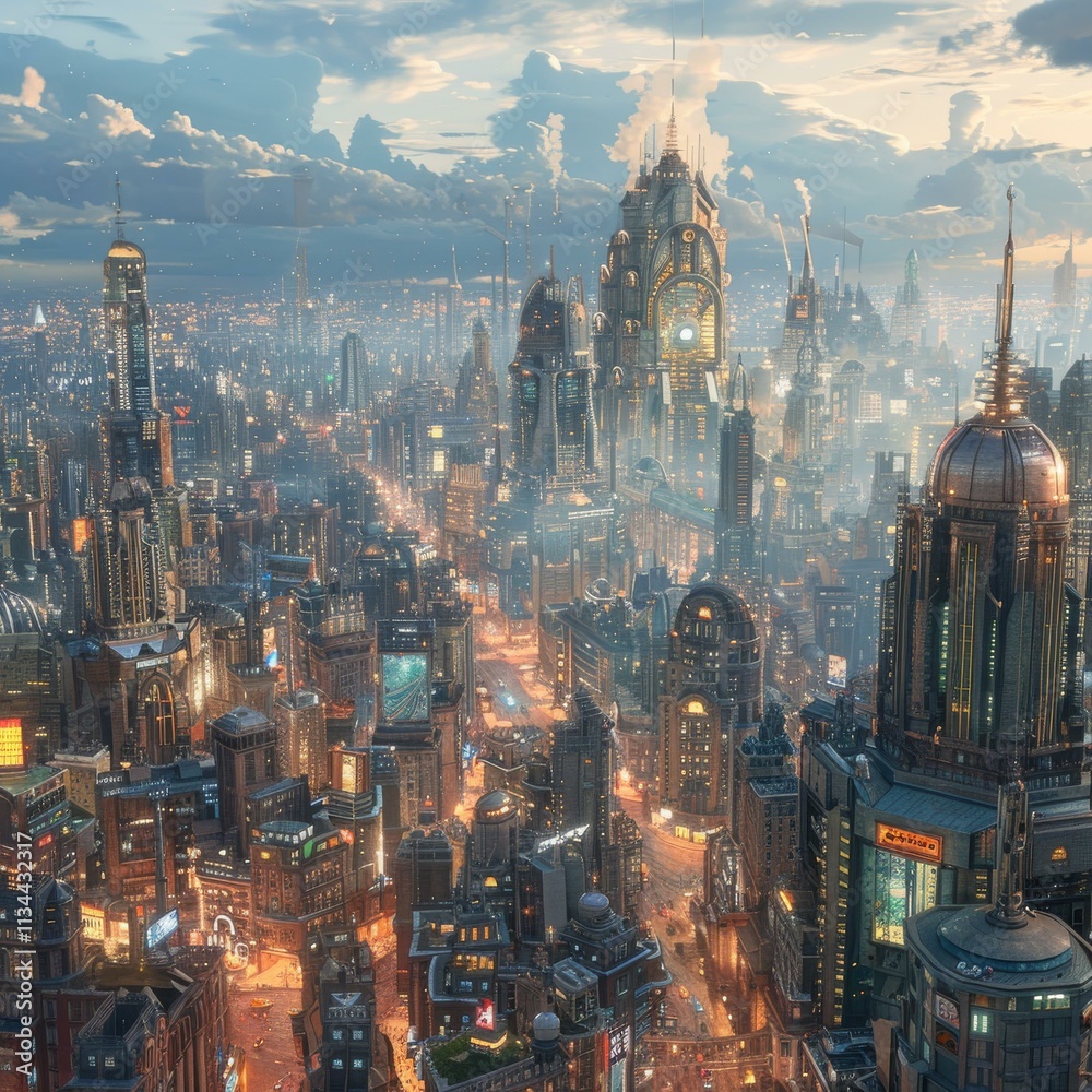 Naklejka premium Futuristic City Skyline