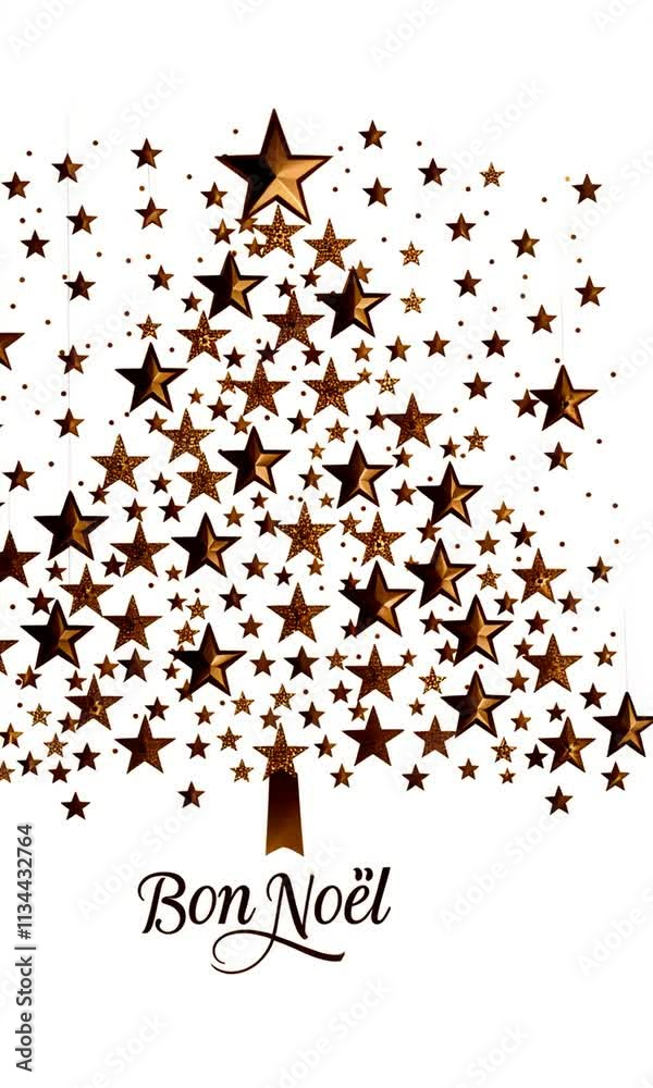 Sapin en étoiles dorées avec texte 