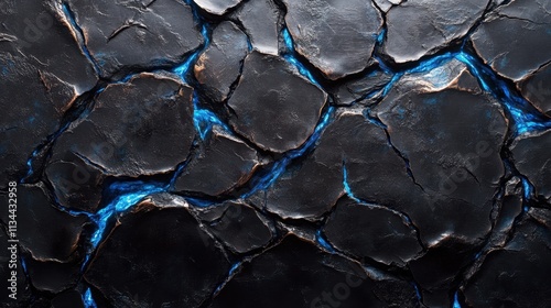 Cracked surface with glowing blue veins showcasing the beauty of natural textures and contrasts