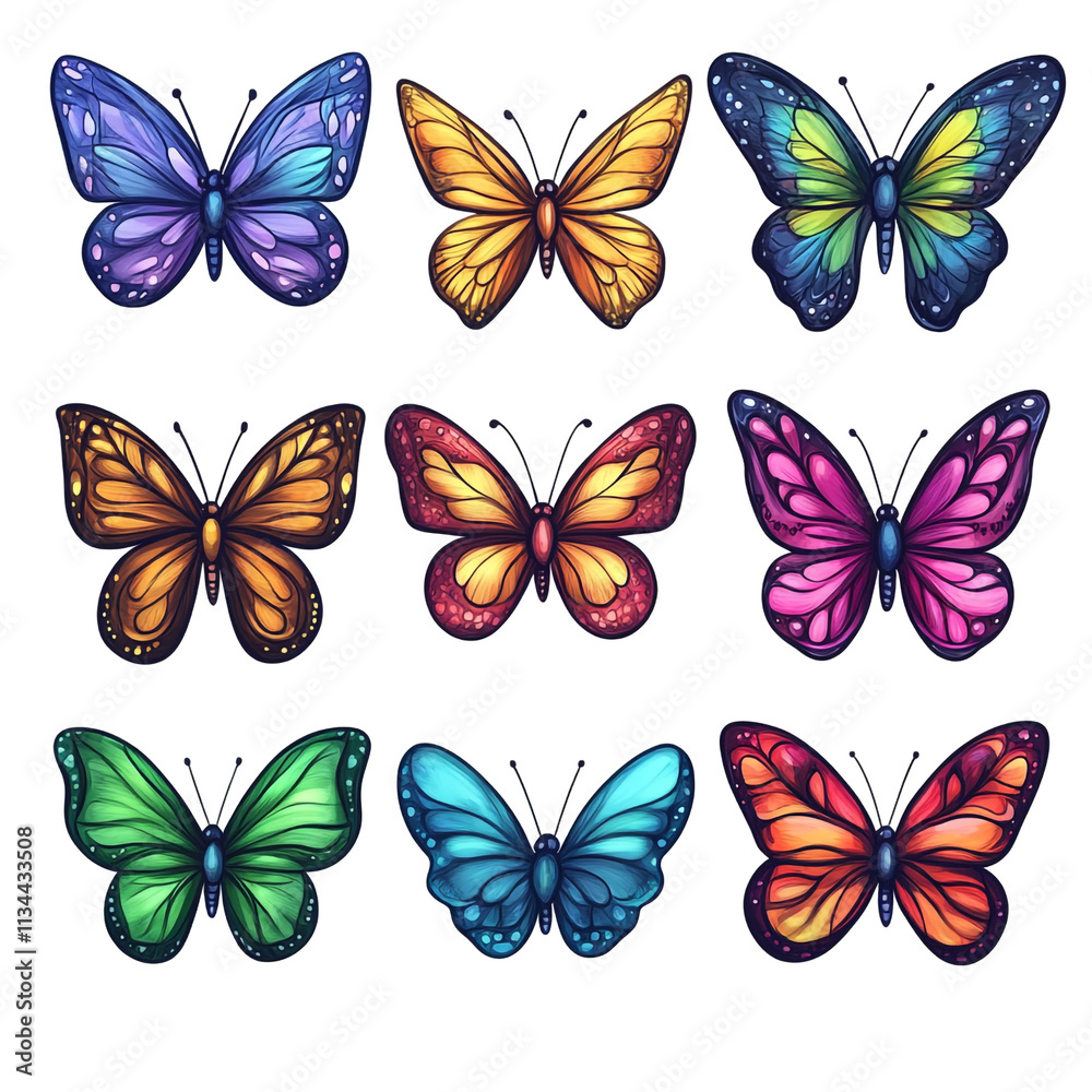 Fototapeta premium Nine Vibrant Butterflies: A Colorful Collection