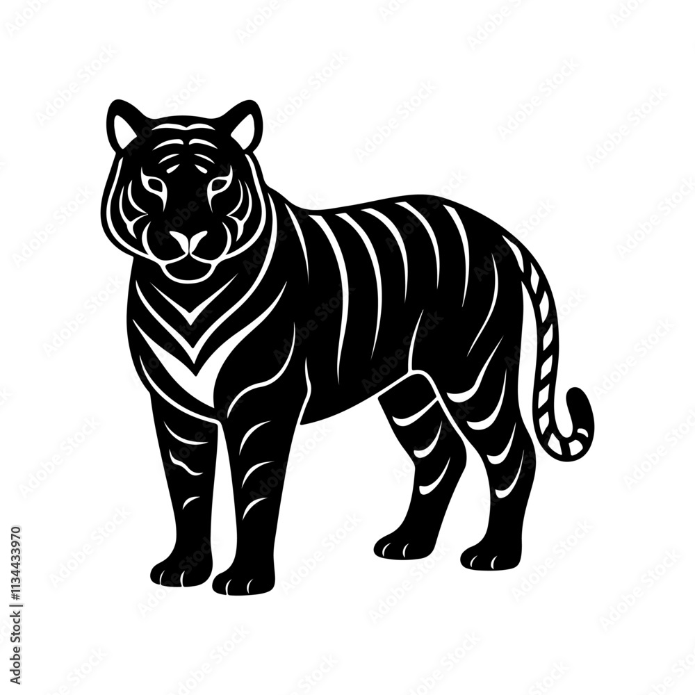 Fototapeta premium tiger silhouette, black and white silhouette, vector and&nbsp;illustration