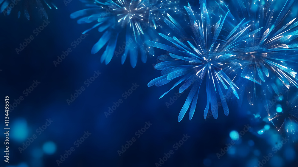 Fototapeta premium Blue fireworks on a dark blue background