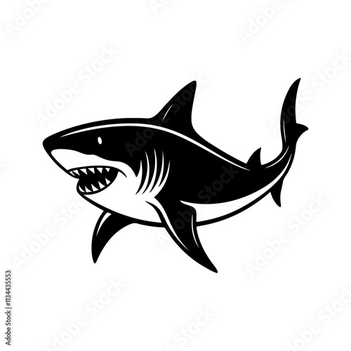 shark silhouette, black and white silhouette, vector and illustration