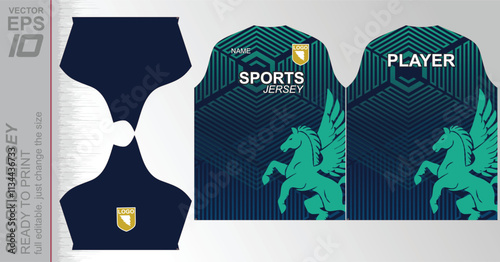 Modern ready-to-print jersey design with dynamic lines and vibrant colors. Perfect for football, basketball, cycling, or sportswear. High-quality, customizable vector file for instant printing.