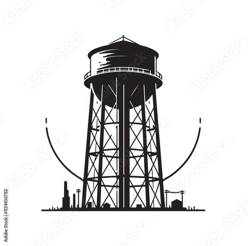 water storage tower silhouette vector illustration
