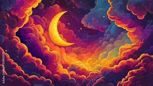 Dramatic Moonlit Sky with Vibrant Clouds and Ethereal Landscape