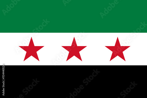 New flag of country of Syria after the revolution of 2024. Illustration made December 11th, 2024, Zurich, Switzerland.