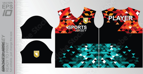 Modern ready-to-print jersey design with dynamic lines and vibrant colors. Perfect for football, basketball, cycling, or sportswear. High-quality, customizable vector file for instant printing.