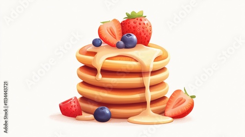 Fruit-Topped Mini Pancakes in Kraft Box - Stock Illustration