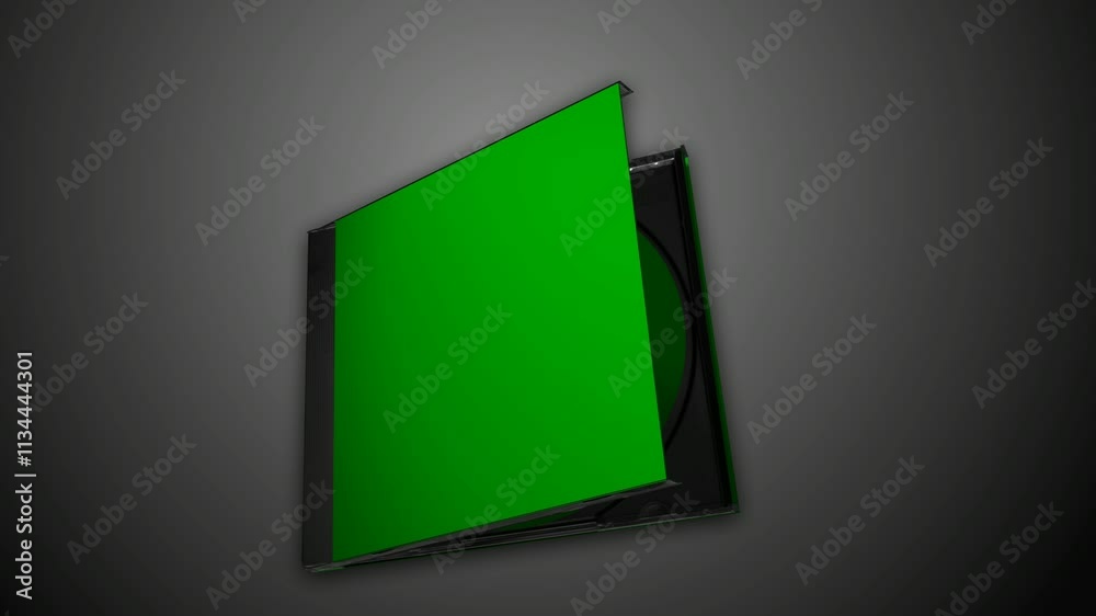 CD DVD in a plastic box, CD box green screen advertising template empty for placeholder