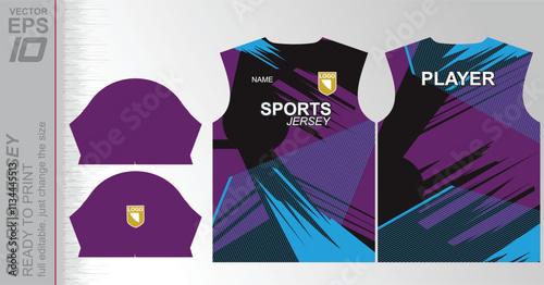Modern ready-to-print jersey design with dynamic lines and vibrant colors. Perfect for football, basketball, cycling, or sportswear. High-quality, customizable vector file for instant printing.