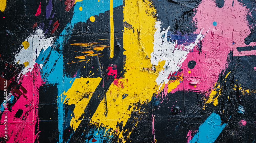 Fototapeta premium Brightly colored abstract street art with dynamic patterns on a city wall