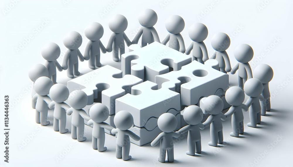 3D Plain background with monochrome team silhouettes solving puzzle copy space on top. concept as Plain background featuring monochrome team silhouettes solving a puzzle representing unity and collect 3D Plain background with monochrome team silhouettes solving puzzle copy space on top. concept as Plain background featuring monochrome team silhouettes solving a puzzle representing unity and collect