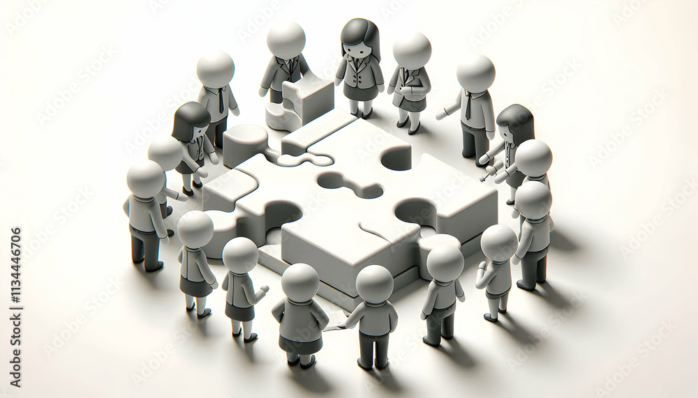 3D Plain background with monochrome team silhouettes solving puzzle copy space on top. concept as Plain background featuring monochrome team silhouettes solving a puzzle representing unity and collect 3D Plain background with monochrome team silhouettes solving puzzle copy space on top. concept as Plain background featuring monochrome team silhouettes solving a puzzle representing unity and collect