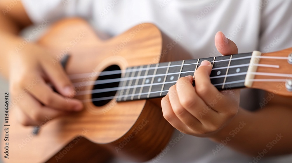 A person playing a ukulele, showcasing their hands on the instrument, highlighting the joy of music and creativity. A person playing a ukulele, showcasing their hands on the instrument, highlighting the joy of music and creativity.