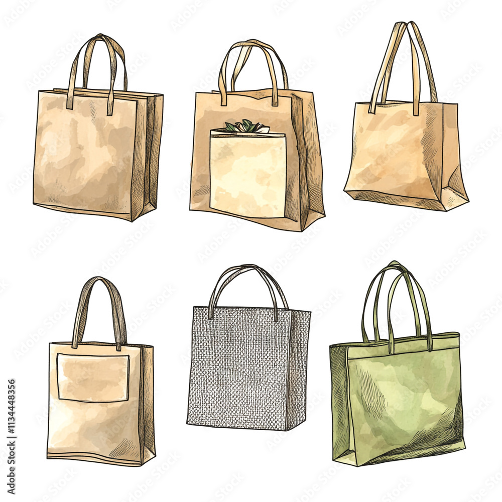 Collection of Six Diverse Tote Bags: Stylish and Eco-Friendly Designs Collection of Six Diverse Tote Bags: Stylish and Eco-Friendly Designs