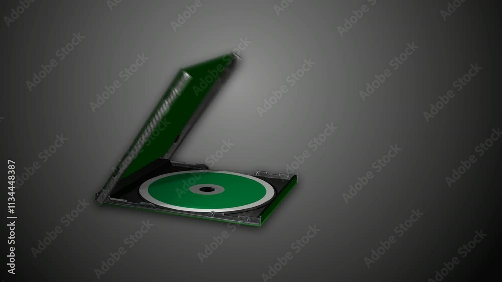 CD DVD in a plastic box, CD box green screen advertising template empty for placeholder