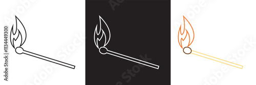 Match stick with fire icon. Vector illustration. isolated on white and black background. EPS 10