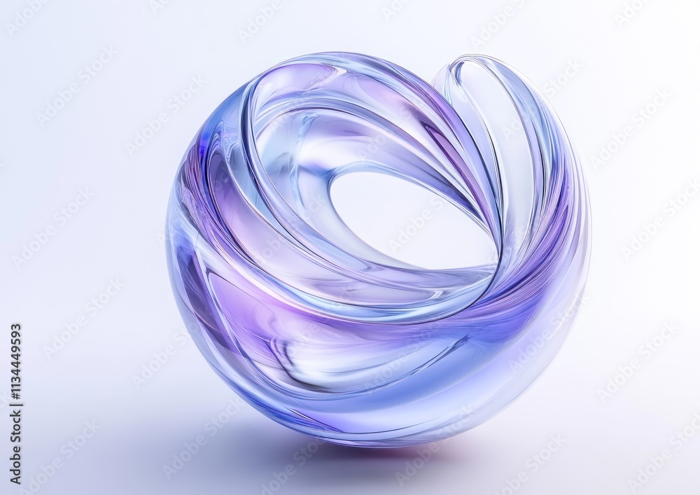 Glass orb with twisted purple interior on a white background. Glass orb with twisted purple interior on a white background.