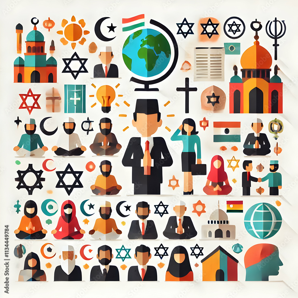 Diverse Religious Icons Vector Illustration for World Religion Day Emphasizing Inclusion and Unity on White Background Diverse Religious Icons Vector Illustration for World Religion Day Emphasizing Inclusion and Unity on White Background