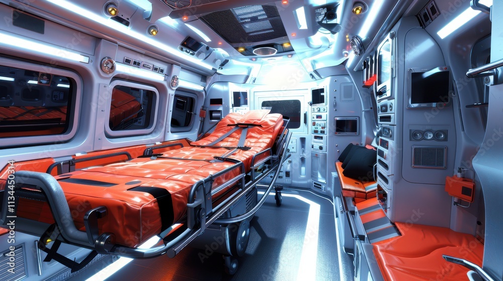 Modern medical transport unit designed for patient care and emergency response in advanced healthcare settings Modern medical transport unit designed for patient care and emergency response in advanced healthcare settings