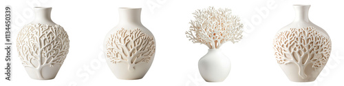 Exquisite collection of contemporary ceramic vases featuring intricate tree inspired designs photo