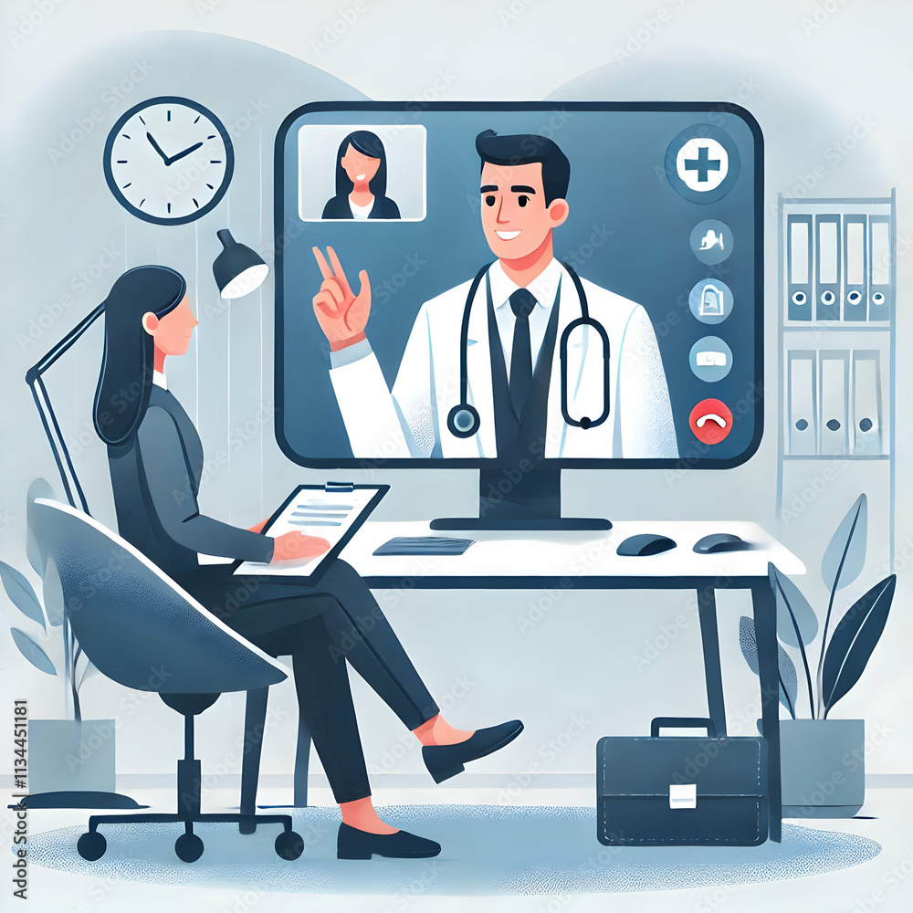 Flat Doctor Virtual Consultation Laptop Patient Video Call Digital Healthcare Innovation Flat Doctor Virtual Consultation Laptop Patient Video Call Digital Healthcare Innovation