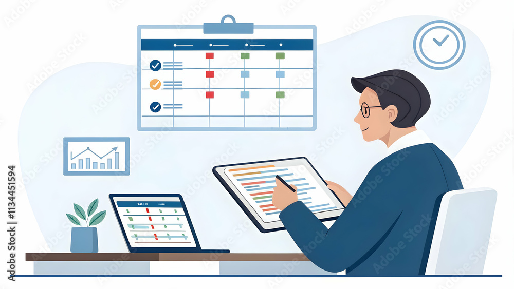 Executive Reviewing Project Timelines on Digital Device for Effective Time Management in Project Execution Executive Reviewing Project Timelines on Digital Device for Effective Time Management in Project Execution