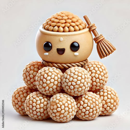 3D Vector image of tilgul sweets (sesame balls) isolated on white background. concept as A detailed vector illustration of traditional tilgul sweets made of sesame seeds and jaggery symbolizing sweetn photo