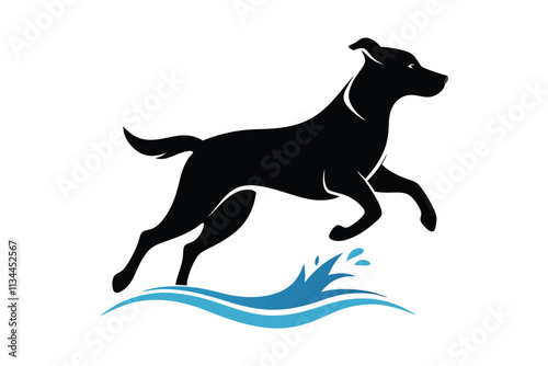 silhouette of a Labrador Retriever jumping through water splashes