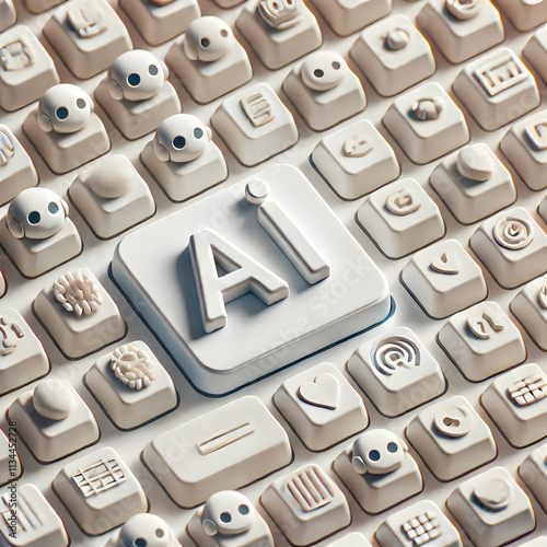 3D Close up of keyboard keys forming the word AI with copy space concept as A macro photograph of keyboard keys arranged to spell AI highlighting the technological aspect of AI in customer support. Th photo