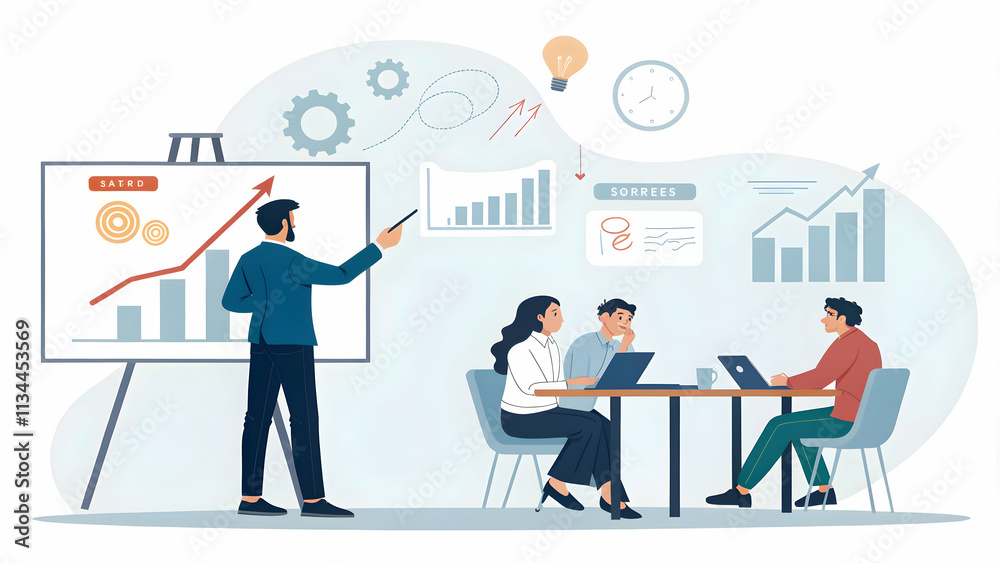 Manager Training Employees on Business Growth Strategies in Professional Setting with Space for Ads Manager Training Employees on Business Growth Strategies in Professional Setting with Space for Ads