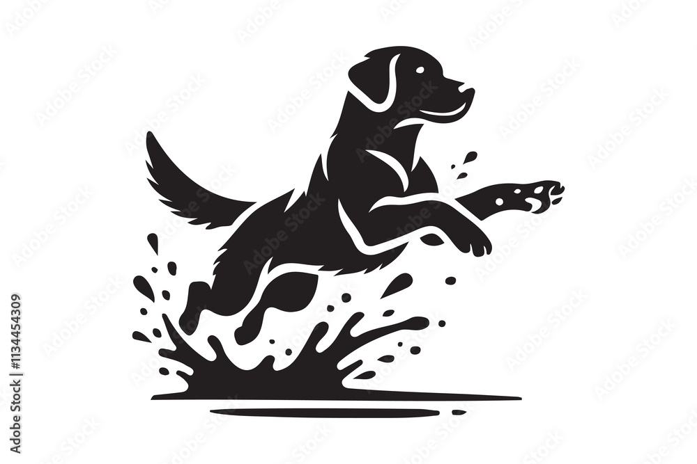 Naklejka premium silhouette of a Labrador Retriever jumping through water splashes