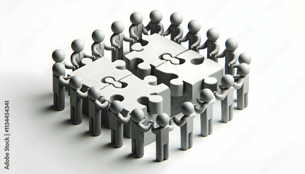 3D Plain background with monochrome team silhouettes solving puzzle copy space on top. concept as Plain background featuring monochrome team silhouettes solving a puzzle representing unity and collect 3D Plain background with monochrome team silhouettes solving puzzle copy space on top. concept as Plain background featuring monochrome team silhouettes solving a puzzle representing unity and collect