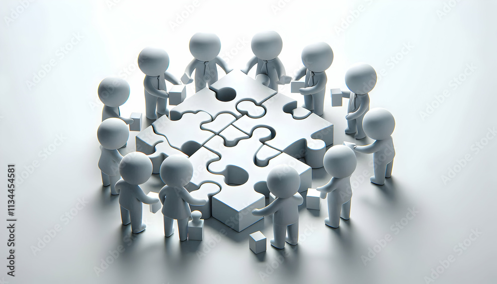 3D Plain background with monochrome team silhouettes solving puzzle copy space on top. concept as Plain background featuring monochrome team silhouettes solving a puzzle representing unity and collect 3D Plain background with monochrome team silhouettes solving puzzle copy space on top. concept as Plain background featuring monochrome team silhouettes solving a puzzle representing unity and collect