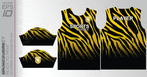 Modern ready-to-print jersey design with dynamic lines and vibrant colors. Perfect for football, basketball, cycling, or sportswear. High-quality, customizable vector file for instant printing.