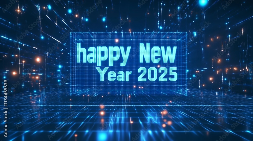 Fototapeta premium Happy New Year 2025: A Digital Dawn