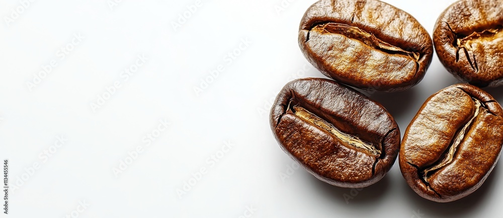 Artfully arranged on a white background, freshly roasted coffee beans highlight their rich texture and perfect roast, appealing to coffee enthusiasts. Artfully arranged on a white background, freshly roasted coffee beans highlight their rich texture and perfect roast, appealing to coffee enthusiasts.