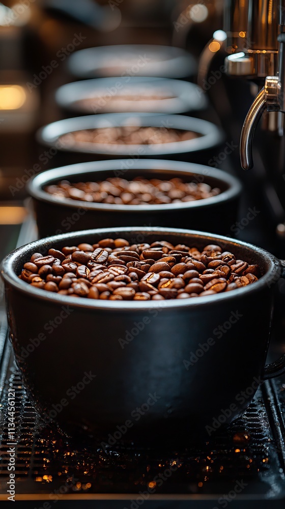 Hands selecting coffee beans from multiple bowls, emphasizing the range of coffee varieties and textures. Hands selecting coffee beans from multiple bowls, emphasizing the range of coffee varieties and textures.