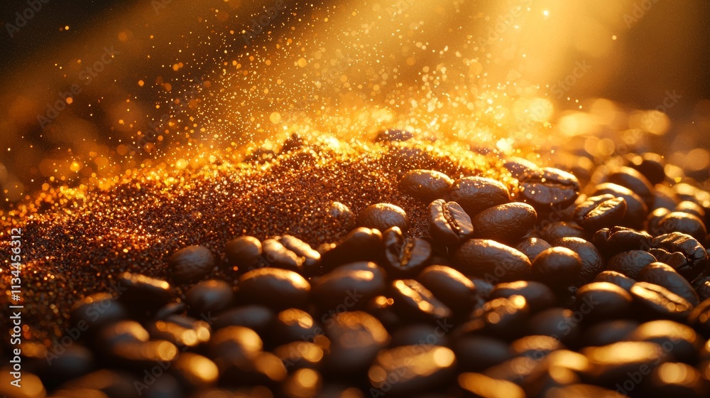 A close-up image of roasted coffee beans, illuminated by a warm, glowing background, emphasizing their rich texture and inviting scent. A close-up image of roasted coffee beans, illuminated by a warm, glowing background, emphasizing their rich texture and inviting scent.