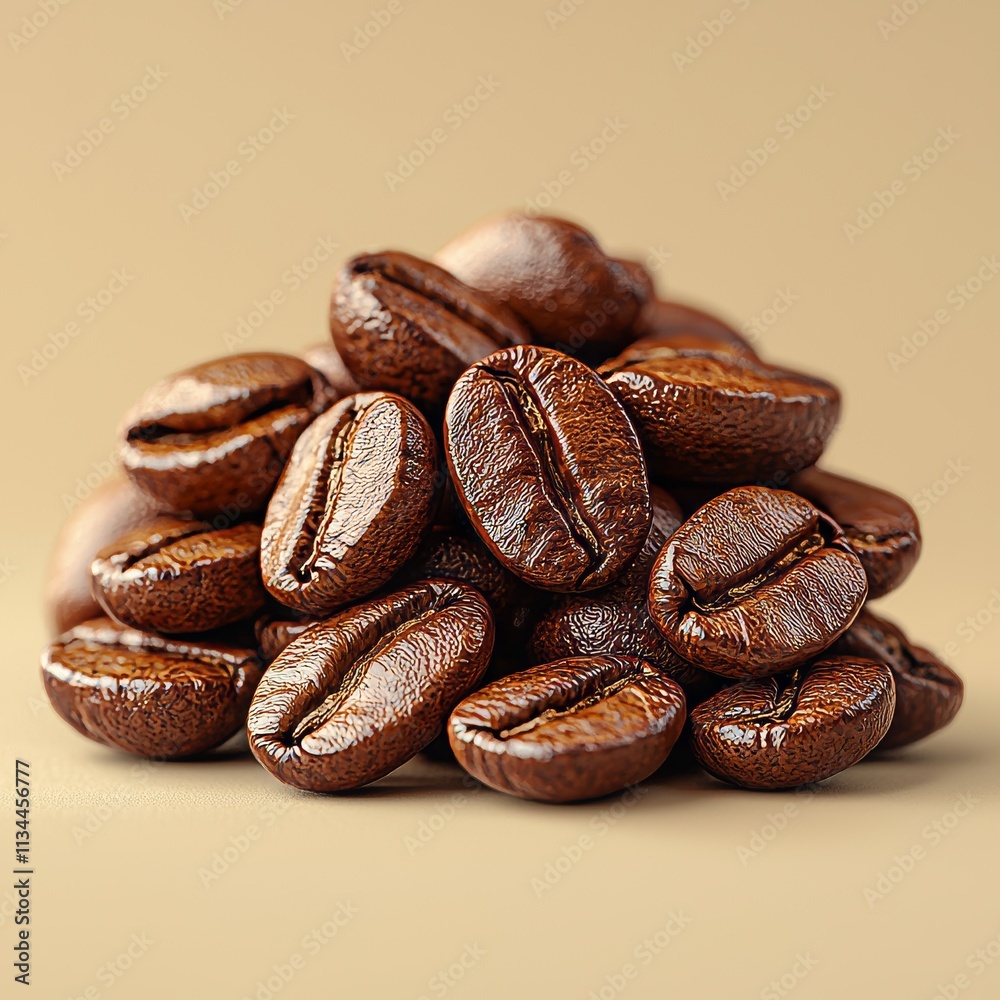Obraz premium Freshly roasted coffee beans, ideal for coffee lovers, marketing, professional photography, and culinary purposes, with an enticing aroma and rich taste.